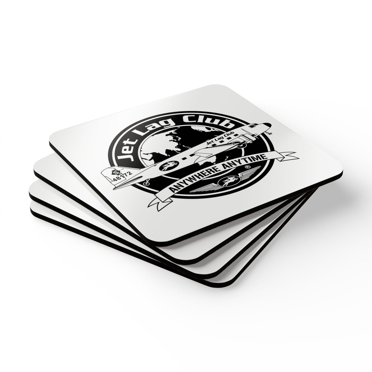 Jet Lag Club® Logo Cork Coasters x4